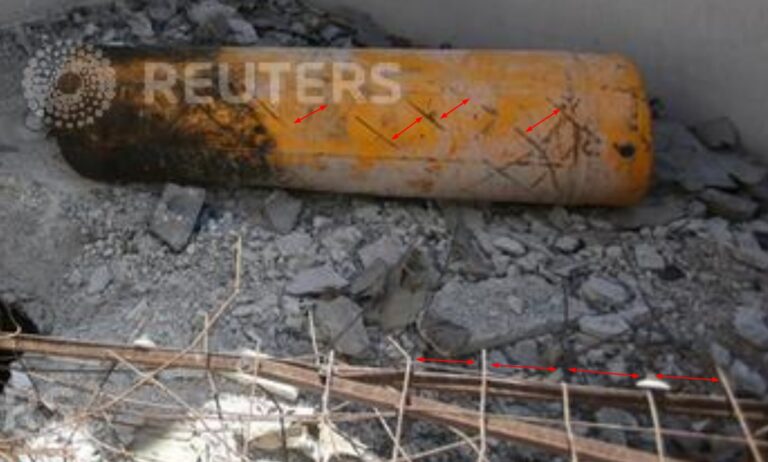 Grid marks on Douma cylinder resembling those of a fence  is another indication cylinder was dropped by helicopter