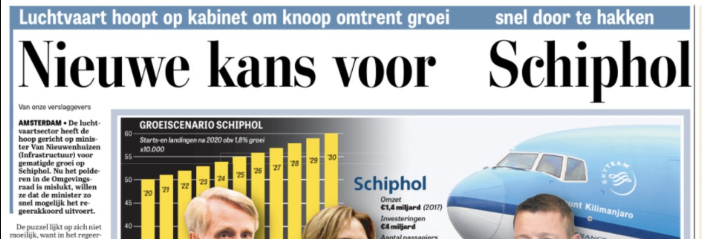 Opmerkelijke teksten in Telegraaf over groei Schiphol