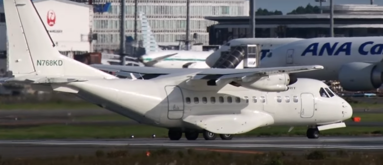 The role of all white Casa CN235 N768KD operated by Prescott